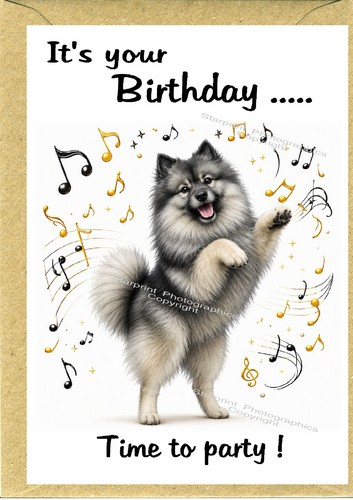 Keeshond dog birthday card - keeshond,