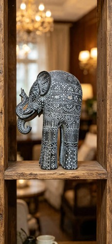 Carved black white elephant - carved, &