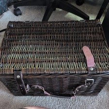Large Black Wicker Basket Hamper Box Storage with Lid and Straps