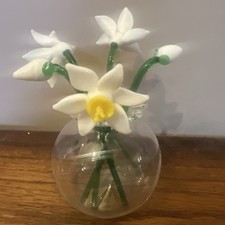 Past Times Glass White Daffodils in Vase