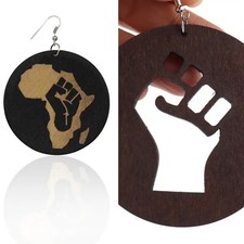 Large Tribal African Carved/Laser Cut Wooden Earrings - Power to the people