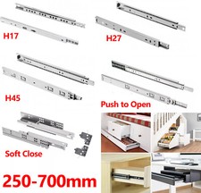 17/27/45mm Wide Drawer Runner Draw Slide Soft Close & Push Open & Ball Bearing