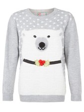 Grey Polar Bear Christmas Jumper - Size Small - Primark - Used