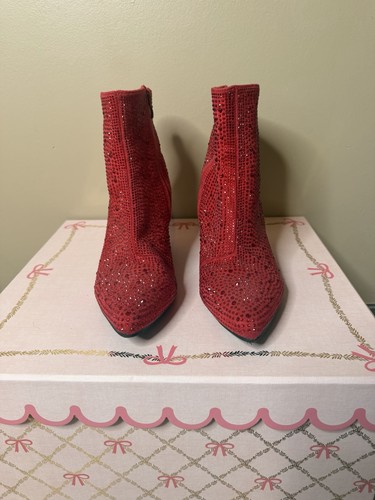 Red rhinestone booties - red,