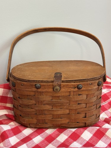 Vintage wood hand woven picnic - vintage,