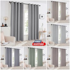 Linen Style Full Blackout Curtains Eyelet Ring Top Thermal Curtains + Tie Backs