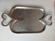 Vintage Inspired Silvered Cast Metal Tray W/Heart Handle, Approx. 35cm x 20cm