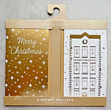 Gold & White Christmas Money Wallets 4 Pack Gift Voucher Cards 2 Designs Foil BN