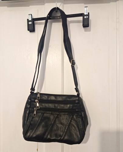 Black faux leather shoulder - faux,
