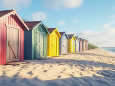 Canvas Art Colourful Beach Huts By The Sea Wall Picture Poster Print