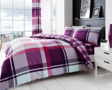 Denim Check Duvet Cover Tartan Bedding Quilt Set With Pillowcases Double King UK