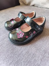 Start-Rite Mary Jane Black Patent Embroidered Floral Shoes Baby Girls Size UK 3