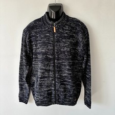 Joe Browns Navy Blue Marl Chunky Knit Zip Up Cardigan High Neck 10% Wool Size L