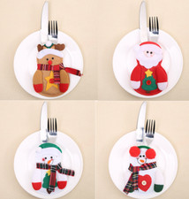 Christmas Cutlery Silverware Holder Folk Bag Santa Snowman Table Dinner Decor 