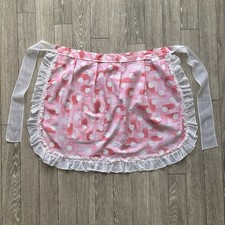 Vintage 50s / 60s Pink Polka Dot Painterly Print Half Apron Hostess Apron