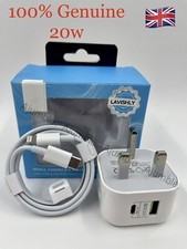 GENUINE TYPE USB-C FAST CHARGING 20W WALL Adaptor UK PLUG CABLE FOR APPLE iPhone