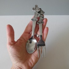 Vintage Walt Disney Productions Fork Spoon Cutlery Set Children's Micky Mouse