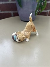 Ginger Tabby Kitten With Ball Figurine Resin 