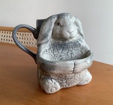 Charming NEXT Figural Grey Rabbit Coffee/Tea Mug with Biscuit Holder H4.5” VGC