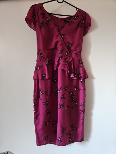 Purple pink dress with bird - pink,