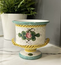 VTG Deruta Hand Painted Italian Foot Pedestal Bowl Floral Design Makers Mark