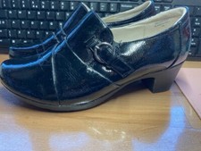 HEAVENLY FEET BLACK PATENT Buckle Trim Smart Shoes, 2 inch block heel, UK 6