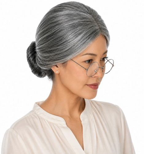 Grey granny wig glasses set - granny,