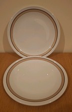 2x Retro Dudson Ultraline Dinner Plates White Vitrified vintage brown orange