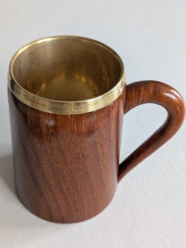 Antique wooden mug - with, metal