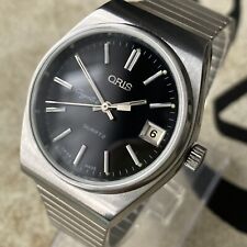 ORIS Watch Crystal Mens Vintage 1970s Swiss Made Black Dial All Steel 36mm Case