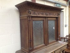 19th century carved pussy oak lion mask gothic library bookcase dresser greenman