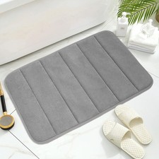 Memory Foam Bath Mat Super Soft Absorbent Non Slip Quick Dry - Grey Long Stripe