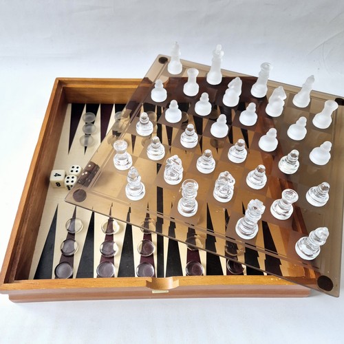 Vtg glass chess set3 1 - chess, set3-in-1