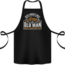 Old Man With a Motorcycle Biker Motorcycle Cotton Apron 100% Organic
