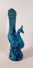 Large Antique Chinese Japanese Turquoise Blue Ceramic Peacock Figure 35cm Tall