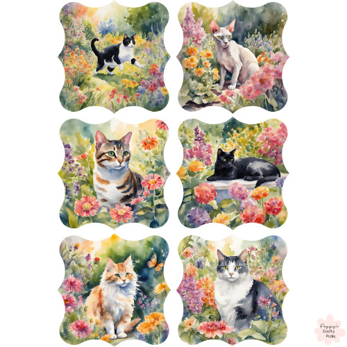 Watercolour cat garden - watercolour,