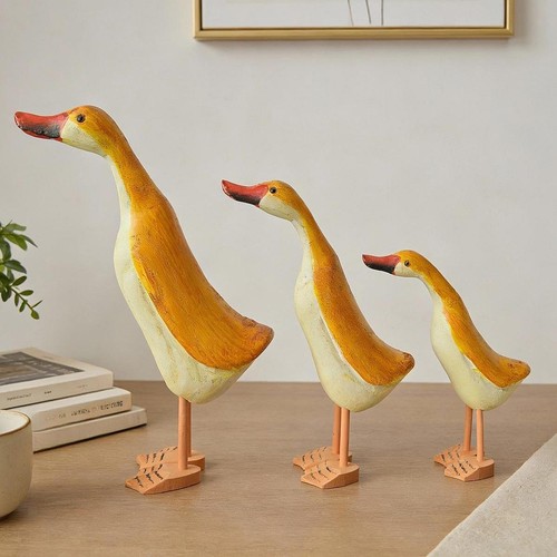 3pcs wooden duck statues - duck,