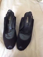 Kate Kuba Elisa Black Suede Peep Toe Sling Back Shoes, Size 40/UK6