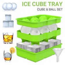 2X 6 Grid Large Silicone Ice Cube Tray Round & Square Ice Cube Ball Mold Set
