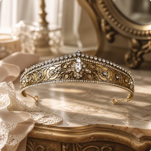 Ornate tiara with crystal like - ornate,