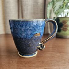 Studio Pottery Blue Glazed Mug Stoneware Rustic Large Handle