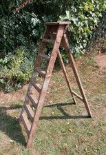 Vintage 7 Tread 5ft  Wooden Step Ladder With Signs Age & Use Paint etc Display 