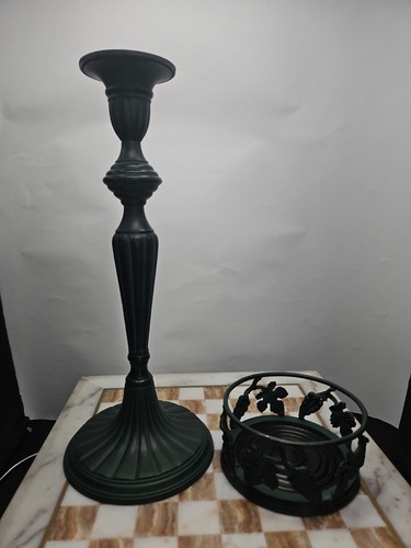 Green metal candlestick - , holder