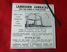 LAMBOURN GUNRACK FOR SERIES II LAND ROVER 1961 ORIGINAL VINTAGE ADVERT