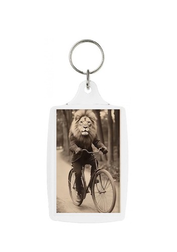 Lion riding bike keyring - lion,