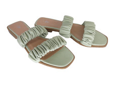 Sandals Flat Sandal Green Pistachio Ruched Mules Slip On Square Toe Slides UK 5