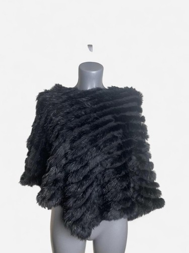 Vintage black rabbit fur shawl - rabbit,