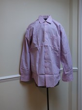 Vintage 80s Stephens Brothers Pink Blue Stripe Dress Shirt M NOS Made Ireland