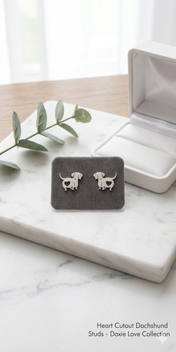 Silver tone dachshund - silver, stud