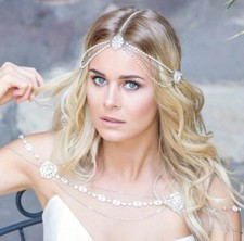 1920's Gold Flapper Goddess Crystal Gem Hair Embellished Bridal Headband Gatsby